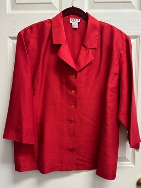 Red Silk Blouse with Double Collar by Clio - Vintage